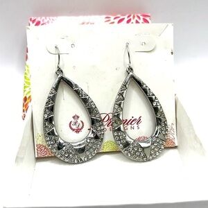 Premier Designs Drop Earrings Large Silver Tone and Rhinestone Earrings